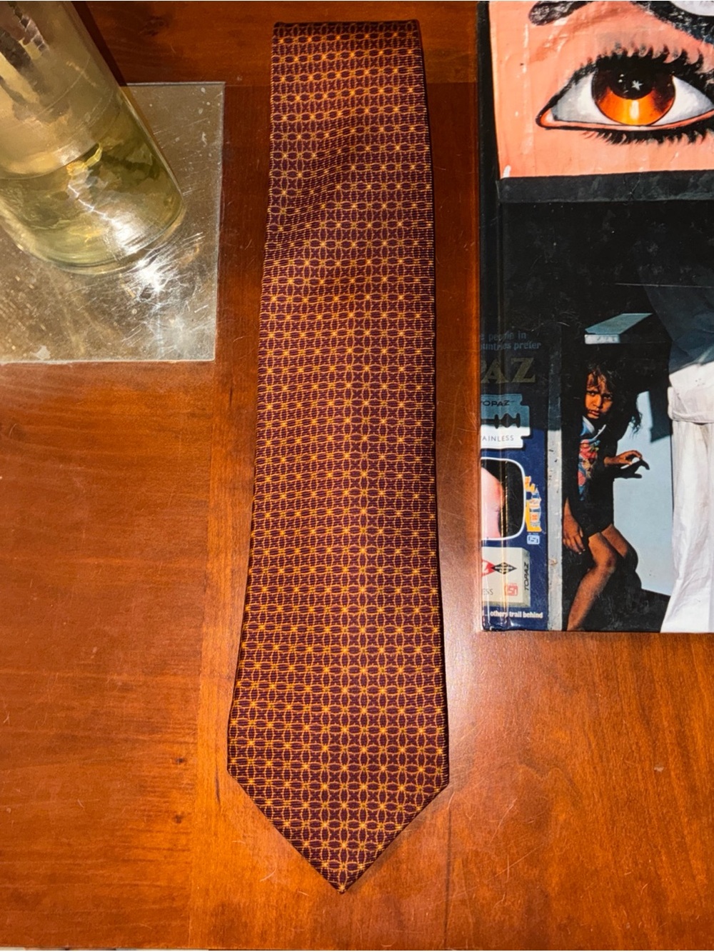 Kiton Napoli Brown Silk Tie Gold Geometric Pattern Italy NWOT
